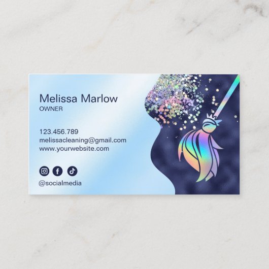 Maid Cleaning House Sparkling Holograph Business C Visitekaartje (Achterkant)
