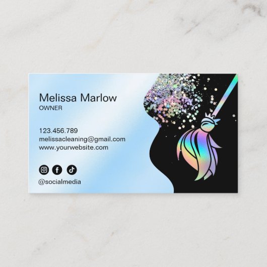Maid Cleaning House Sparkling Holograph Business C Visitekaartje (Achterkant)