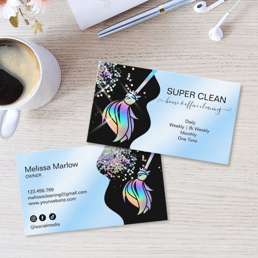 Maid Cleaning House Sparkling Holograph Business C Visitekaartje