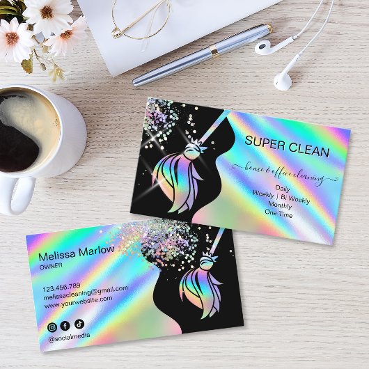 Maid Cleaning House Sparkling Holograph Business C Visitekaartje