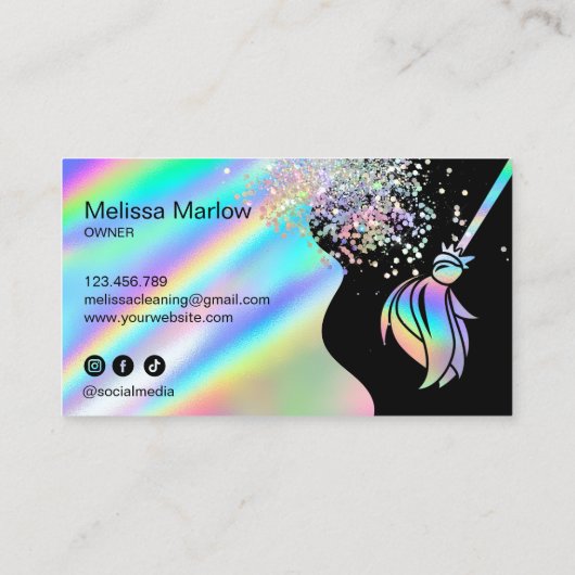 Maid Cleaning House Sparkling Holograph Business C Visitekaartje (Achterkant)