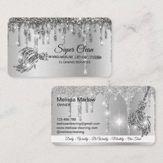 Maid Cleaning House Sparkling zilver platina Visitekaartje (Voorkant / Achterkant)