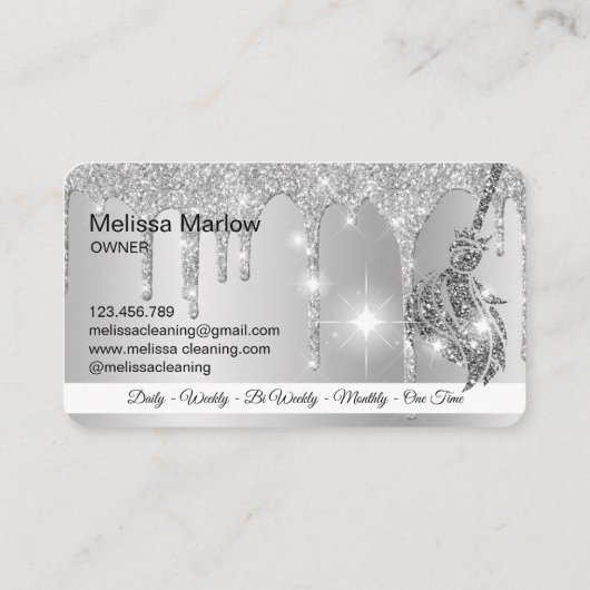 Maid Cleaning House Sparkling zilver platina Visitekaartje (Achterkant)