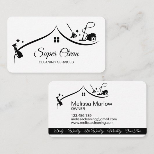 Maid Cleaning House Sparkling Zwart-wit Visitekaartje (Voorkant / Achterkant)