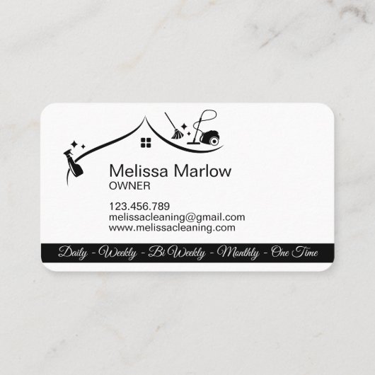 Maid Cleaning House Sparkling Zwart-wit Visitekaartje (Achterkant)