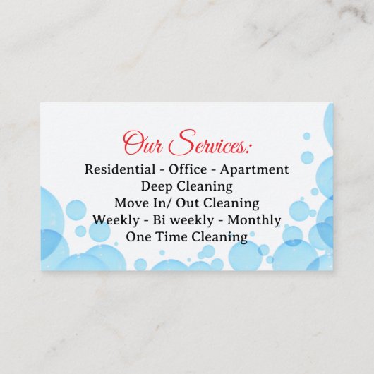 Maid Cleaning Housekeeping Kantoor Cleaning Servic Visitekaartje (Achterkant)