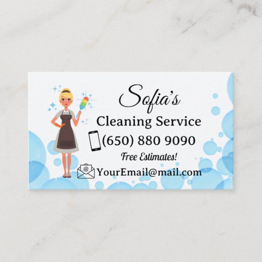 Maid Cleaning Housekeeping Kantoor Cleaning Servic Visitekaartje (Voorkant)