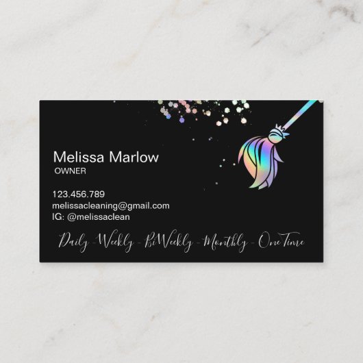 Maid Cleaning Housekeeping Sparking Holografen Visitekaartje (Achterkant)