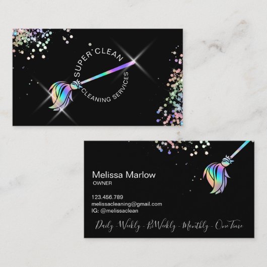 Maid Cleaning Housekeeping Sparking Holografen Visitekaartje (Voorkant / Achterkant)