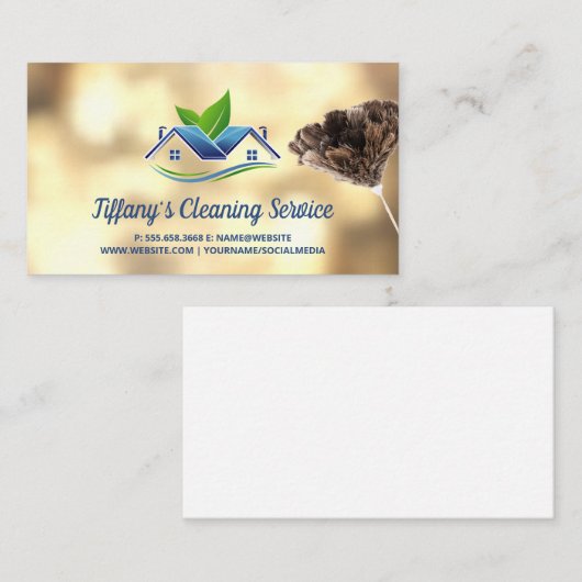 Maid Cleaning Logo | Veer Duster Visitekaartje (Voorkant / Achterkant)