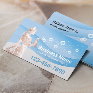 Maid Cleaning Service Moderne Blauwe Curves Visitekaartje