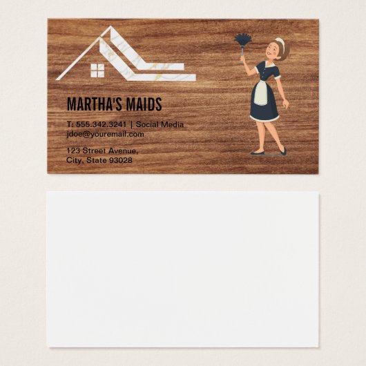 Maid Cleaning Services | Achtergrond hout Visitekaartje (Voorkant /achterkant)