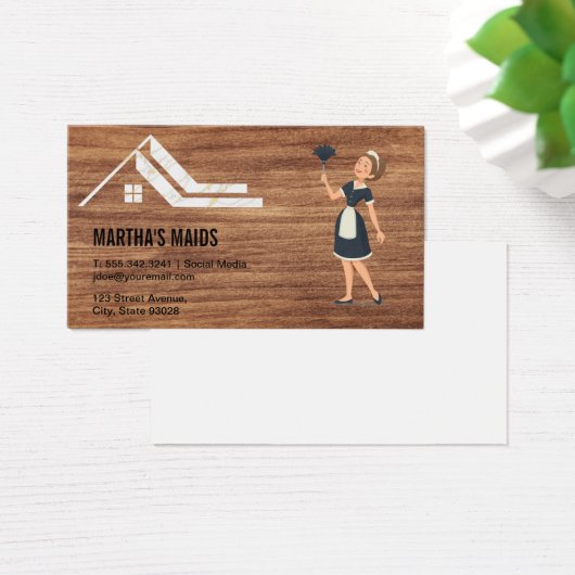 Maid Cleaning Services | Achtergrond hout Visitekaartje (Bureau)