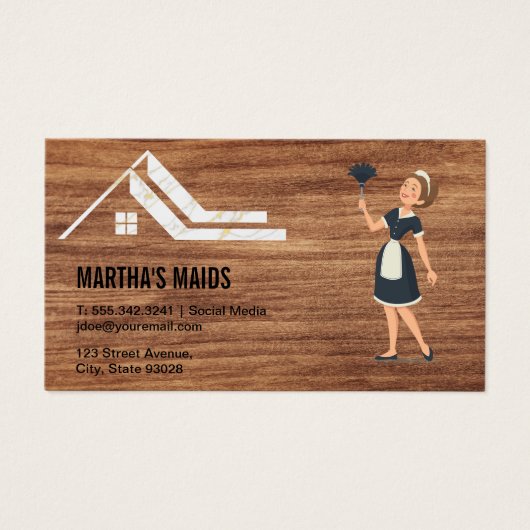 Maid Cleaning Services | Achtergrond hout Visitekaartje (Voorkant)