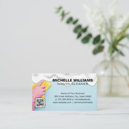 Maid Cleaning | Zeep Sud | QR-code Visitekaartje (Staand voorkant)