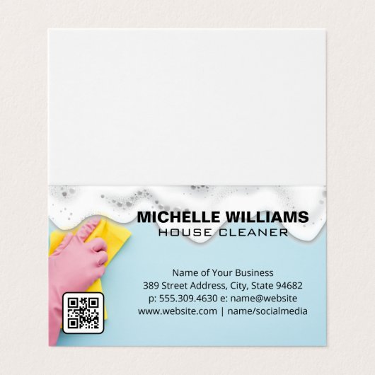 Maid Cleaning | Zeep Sud | QR-code Visitekaartje (Buitenkant ongevouwen)