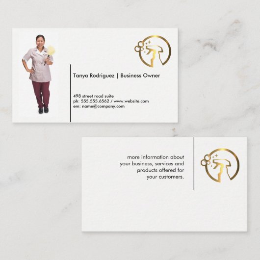 Maid Holding Duster | Logo schoonmaken Visitekaartje (Voorkant / Achterkant)