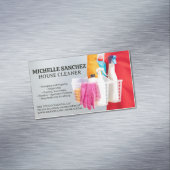 Maid Holding Mand van Schoonmaakmiddelen Magnetisch Visitekaartje (Voorbeeld)