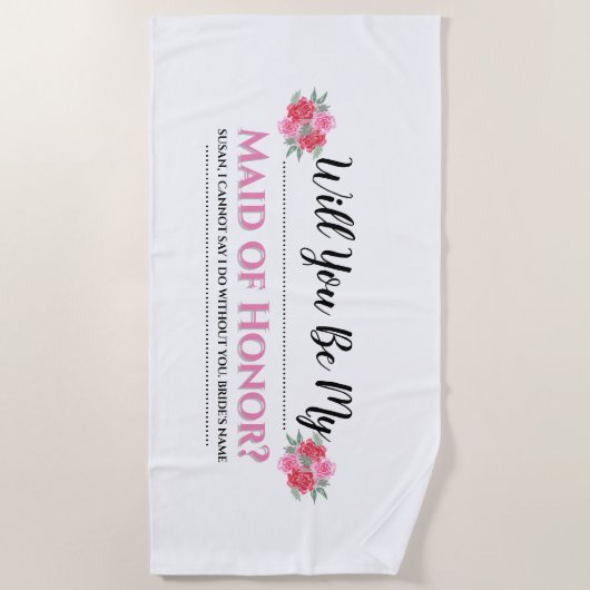 Maid Honor | Waterverf roos florale bruiloft Strandlaken (Voorkant)