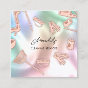 Maid House Cleaning Kantoor Services Logo Holograa Vierkante Visitekaartje