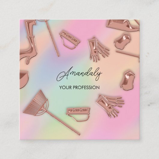 Maid House Cleaning Kantoor Services Logo Roos Vierkante Visitekaartje (Voorkant)