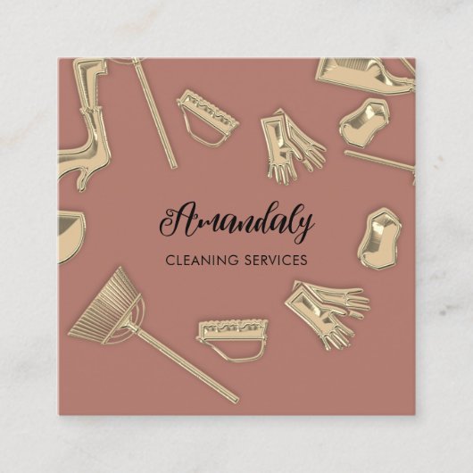 Maid House Cleaning Kantoor Services QR Code Roos Vierkante Visitekaartje (Voorkant)