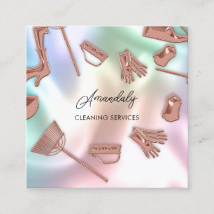 Maid House Cleaning Kantoor Services QR Code Roos Vierkante Visitekaartje