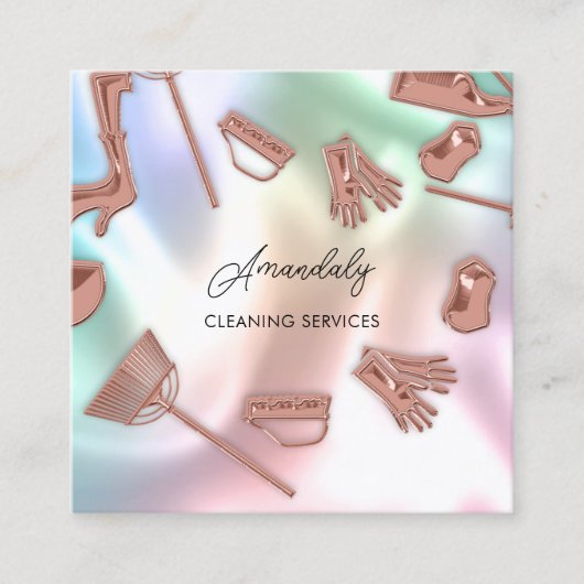 Maid House Cleaning Kantoor Services QR Code Roos Vierkante Visitekaartje (Voorkant)