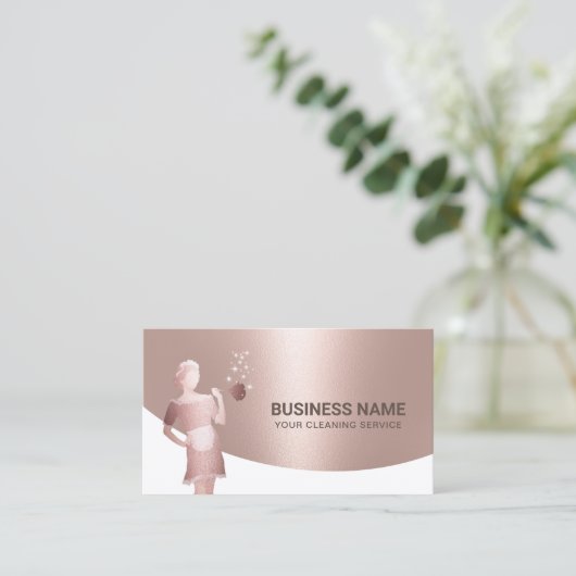 Maid House Cleaning Service Modern Roos Gold Visitekaartje (Staand voorkant)