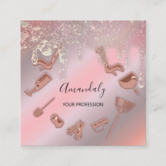 Maid House Cleaning Services Logo Drip Unieke Vierkante Visitekaartje (Voorkant)