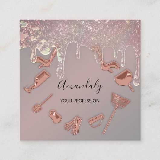 Maid House Cleaning Services Logo Drips Ombre Vierkante Visitekaartje (Voorkant)