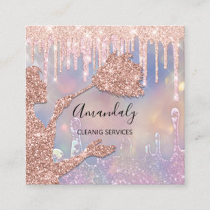 Maid House Cleaning Services Logo Drips Roos Vierkante Visitekaartje