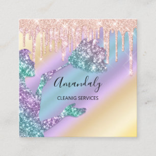 Maid House Cleaning Services Logo Glitter Vierkante Visitekaartje