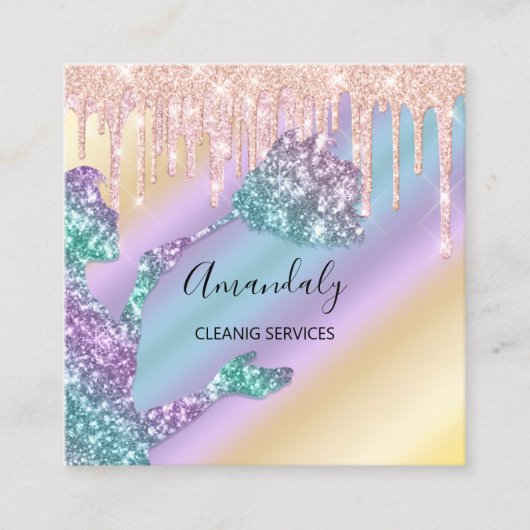 Maid House Cleaning Services Logo Glitter Vierkante Visitekaartje (Voorkant)