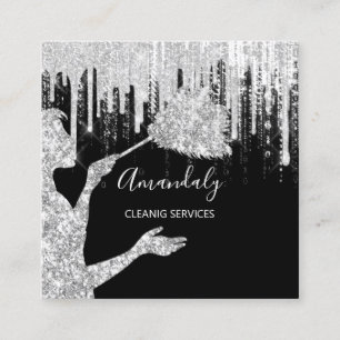 Maid House Cleaning Services Logo Grey Drip Black Vierkante Visitekaartje