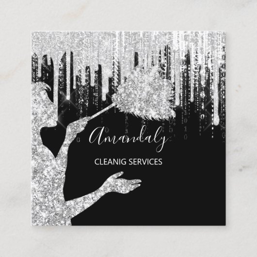 Maid House Cleaning Services Logo Grey Drip Black Vierkante Visitekaartje (Voorkant)