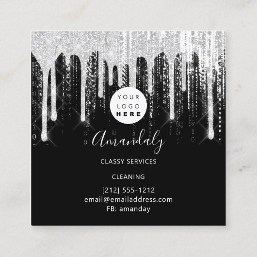 Maid House Cleaning Services Logo Grey Drip Black Vierkante Visitekaartje (Achterkant)