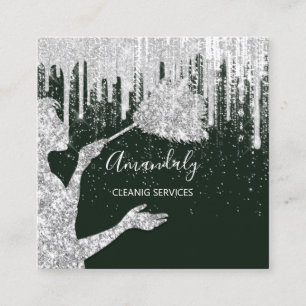 Maid House Cleaning Services Logo Grey Drip Glam Vierkante Visitekaartje