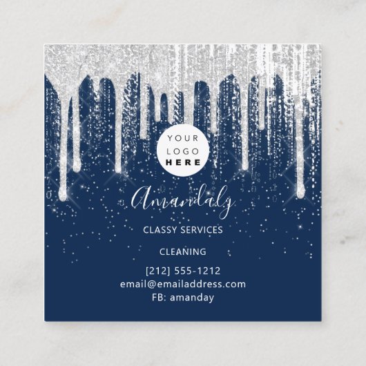 Maid House Cleaning Services Logo Grey Drip Navy Vierkante Visitekaartje (Achterkant)