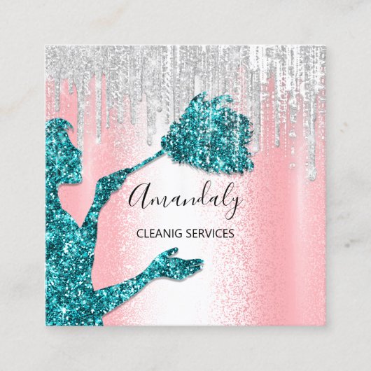 Maid House Cleaning Services Logo Grey Drivers Bla Vierkante Visitekaartje (Voorkant)