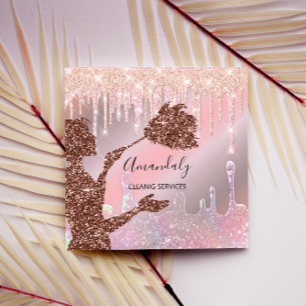 Maid House Cleaning Services Logo Roos Glam Vierkante Visitekaartje
