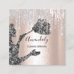 Maid House Cleaning Services Logo Silver Drip Blac Vierkante Visitekaartje