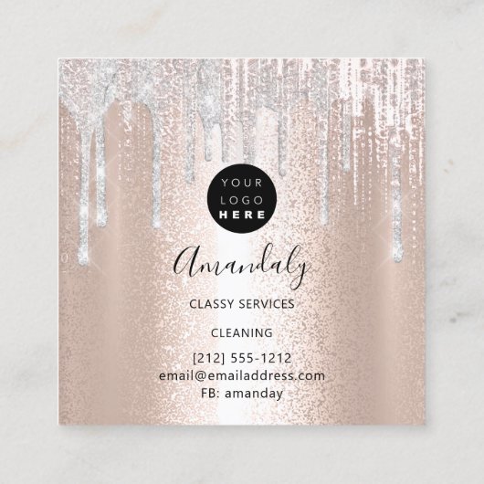 Maid House Cleaning Services Logo Silver Drip Blac Vierkante Visitekaartje (Achterkant)