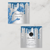 Maid House Cleaning Services Logo Silver Drip Blue Vierkante Visitekaartje (Voorkant / Achterkant)