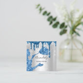 Maid House Cleaning Services Logo Silver Drip Blue Vierkante Visitekaartje (Staand voorkant)