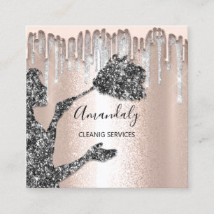 Maid House Cleaning Services Logo Silver Drip Grey Vierkante Visitekaartje