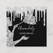 Maid House Cleaning Services Logo Silver Drips Vierkante Visitekaartje (Voorkant)