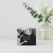 Maid House Cleaning Services Logo Silver Drips Vierkante Visitekaartje (Staand voorkant)