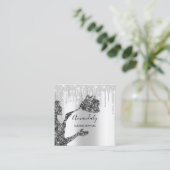 Maid House Cleaning Services Logo Silver Grey Glam Vierkante Visitekaartje (Staand voorkant)