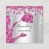Maid House Cleaning Services Logo Silver Pink Grey Vierkante Visitekaartje (Voorkant)